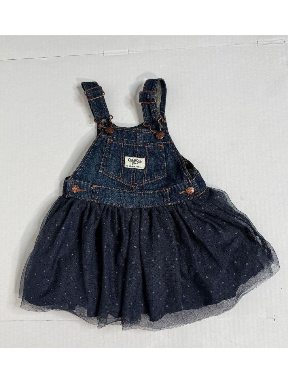 OshKosh B'Gosh Baby Girls 18M Denim Overall Tulle Dress